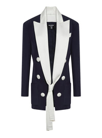 Veste à revers en crêpe - Bleu Marine & Blanc
