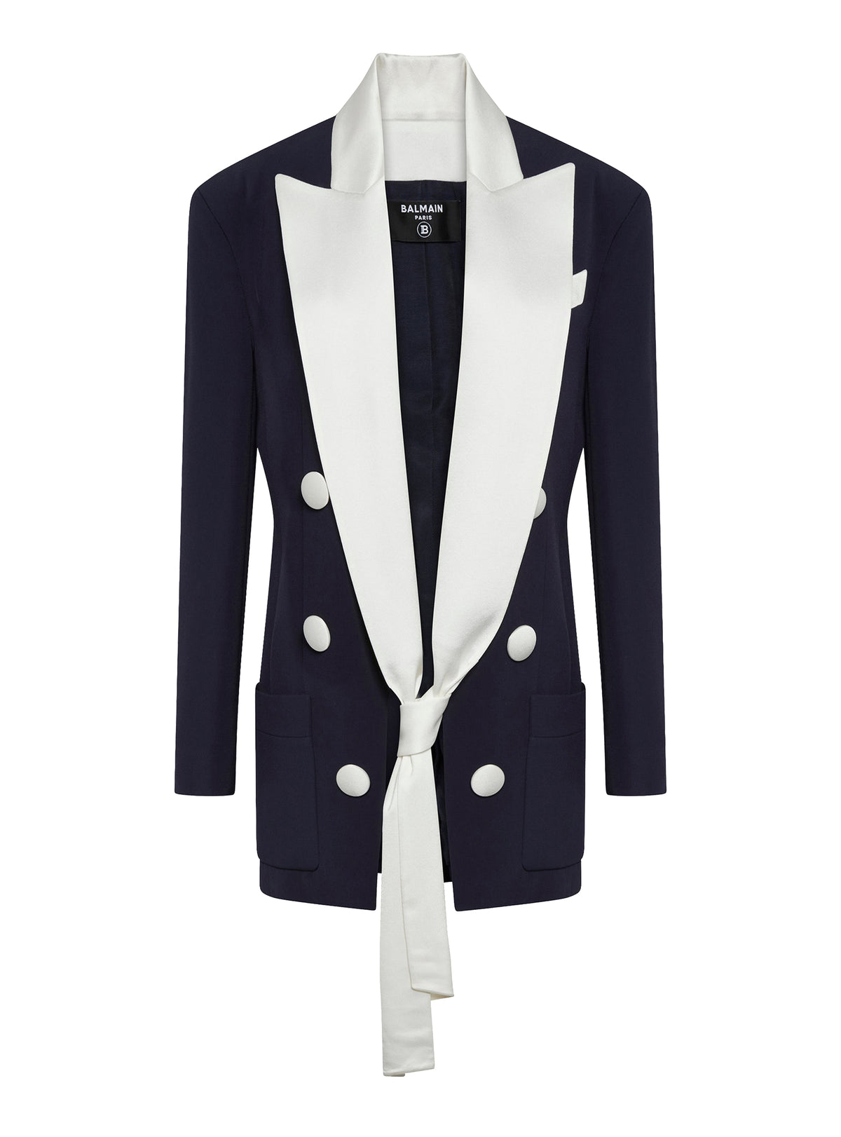 Veste à revers en crêpe - Bleu Marine & Blanc