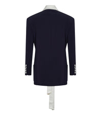 Veste en crêpe et satin à revers noués sur le devant - Bleu Marine & Blanc
