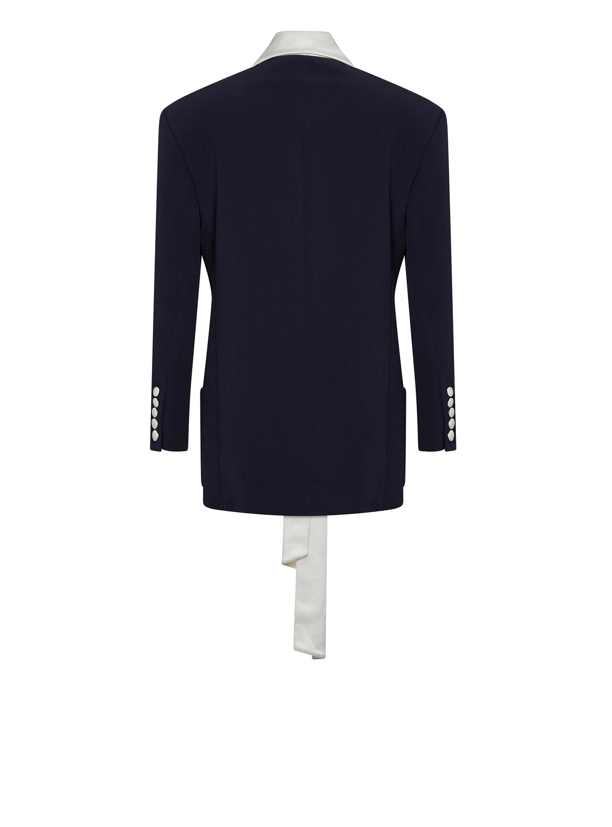 Veste en crêpe et satin à revers noués sur le devant - Bleu Marine & Blanc