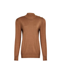 Pull 5 boutons col montant - Camel Foncé