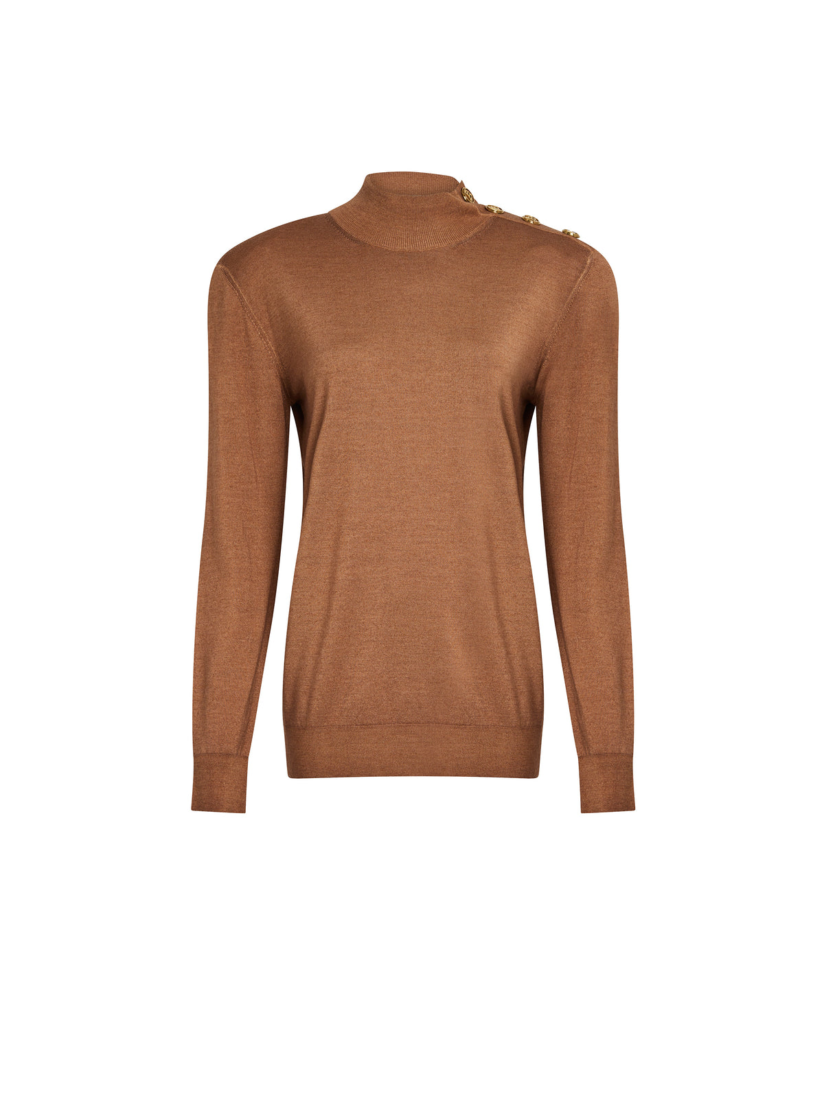 Pull 5 boutons col montant - Camel Foncé