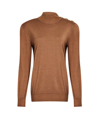 Pull à col montant en laine - Camel Foncé