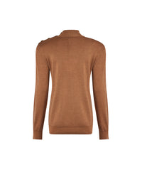 Pull 5 boutons col montant - Camel Foncé