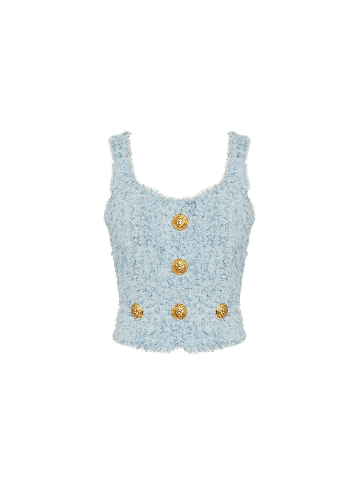 Crop top en tweed à bretelles boutonné - Bleu Pâle