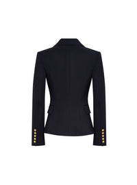 Blazer à simple boutonnage en laine - Marine