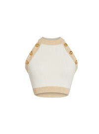 Cropped top with knit trim - Natural & Gold