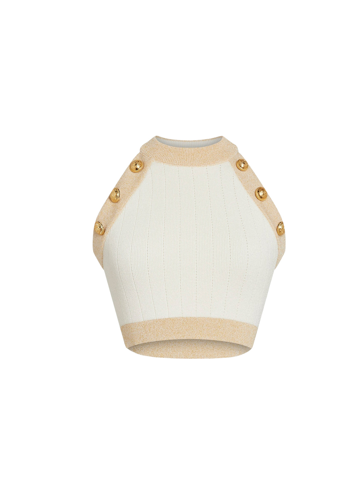 Cropped top with knit trim - Natural & Gold