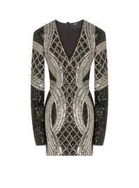 Embroidered short dress - Black & Silver