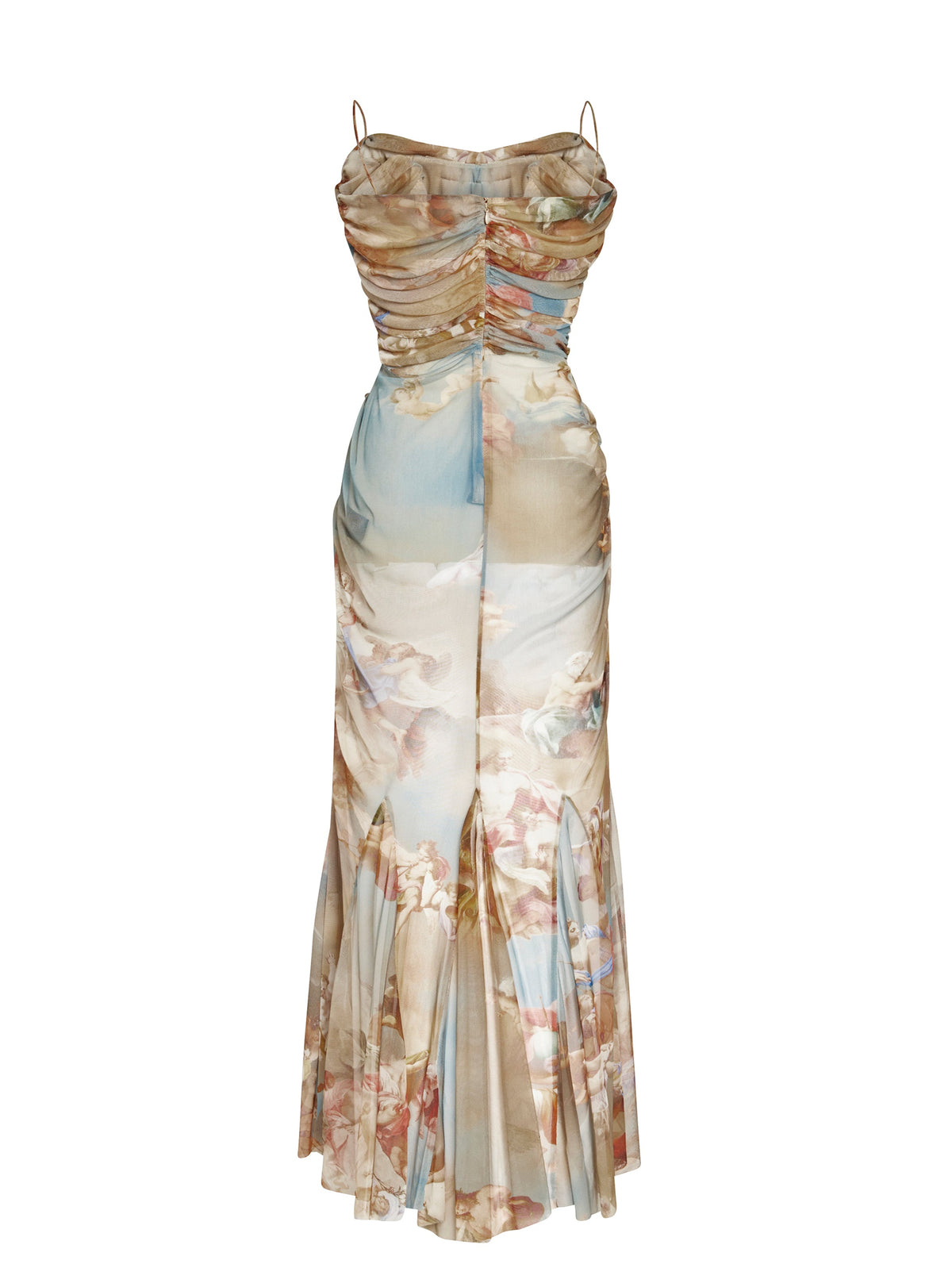 Robe longue drapée en tulle imprimé Sky - Bleu & Multicolore