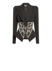 Veste cintrée en laine brodé - Noir & Argent
