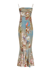 Robe longue imprimé Sky en soie - Bleu & Multicolore