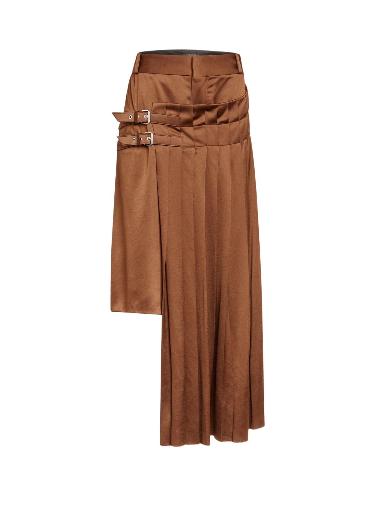 Pleated satin kilt shorts - Brown