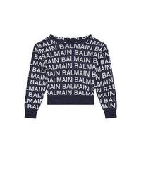 Pull en maille à capuche à logos balmain - Bleu