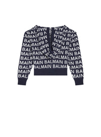 Pull en maille à capuche à logos balmain - Bleu