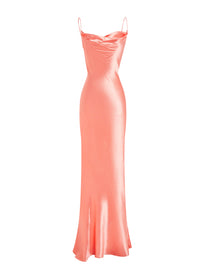 Satin long dress - Salmon