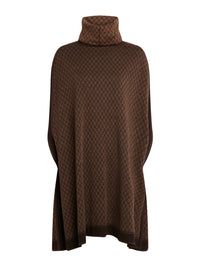 Hooded wool cape - Brown & Dark Brown