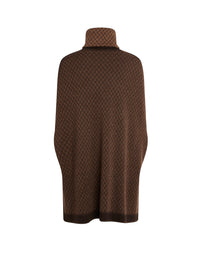 Hooded wool cape - Brown & Dark Brown
