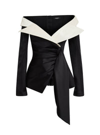 Veste en jersey drapée à épaules dénudées - Noir & Ivoire