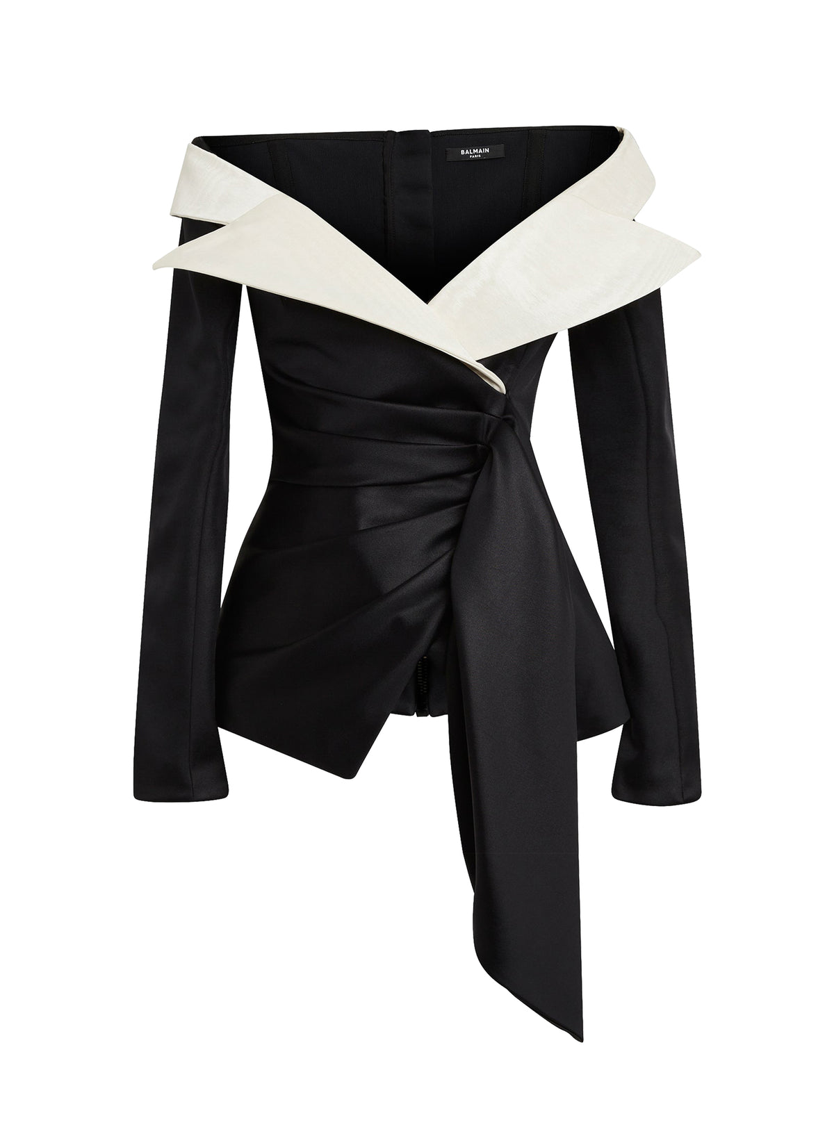 Veste en jersey drapée à épaules dénudées - Noir & Ivoire