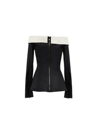 Veste en jersey drapée à épaules dénudées - Noir & Ivoire