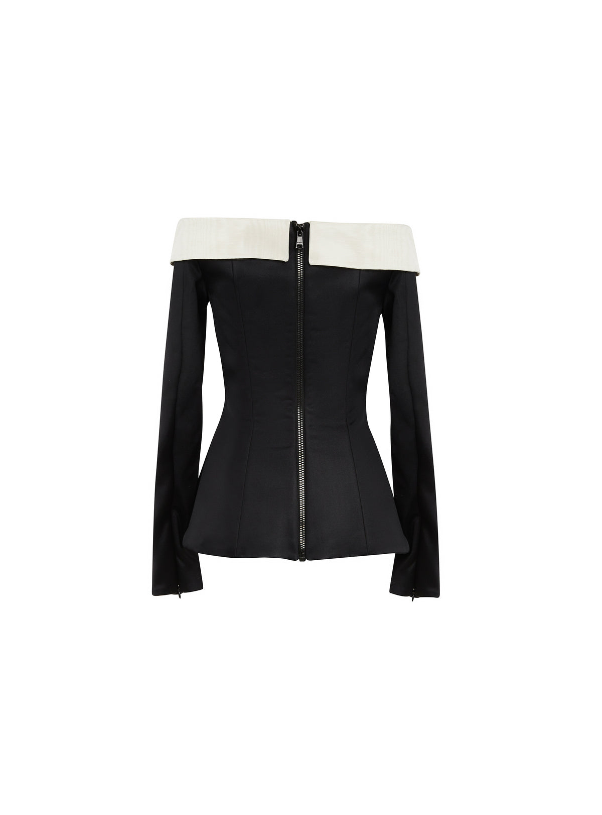 Veste en jersey drapée à épaules dénudées - Noir & Ivoire