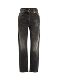 Pantalon droit avec poche brodée en denim - Noir Délavé