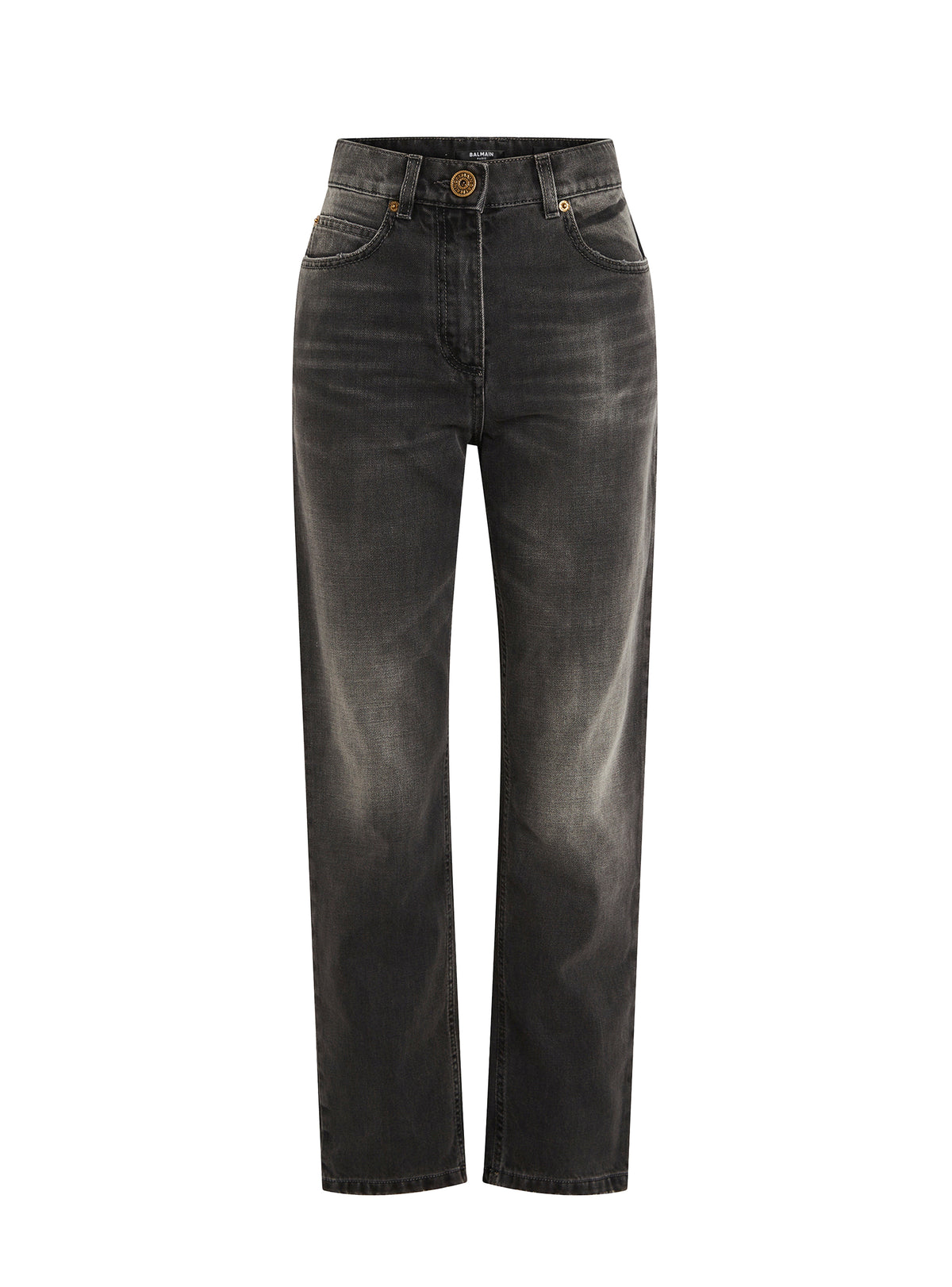 Pantalon droit avec poche brodée en denim - Noir Délavé