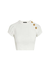 Top 3 boutons en maille fine - Blanc