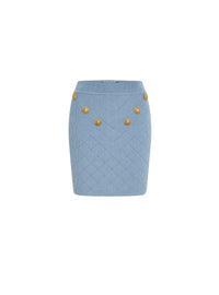 Jupe courte 6 boutons en maille - Bleu Pâle