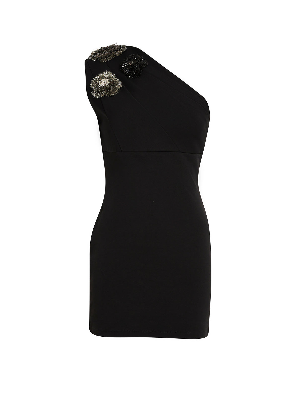Robe courte asymétrique à fleurs - Noir