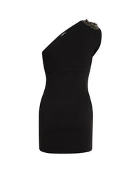 Robe courte asymétrique à fleurs - Noir