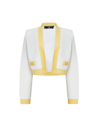 Veste sans col maille - Blanc & Jaune Pâle