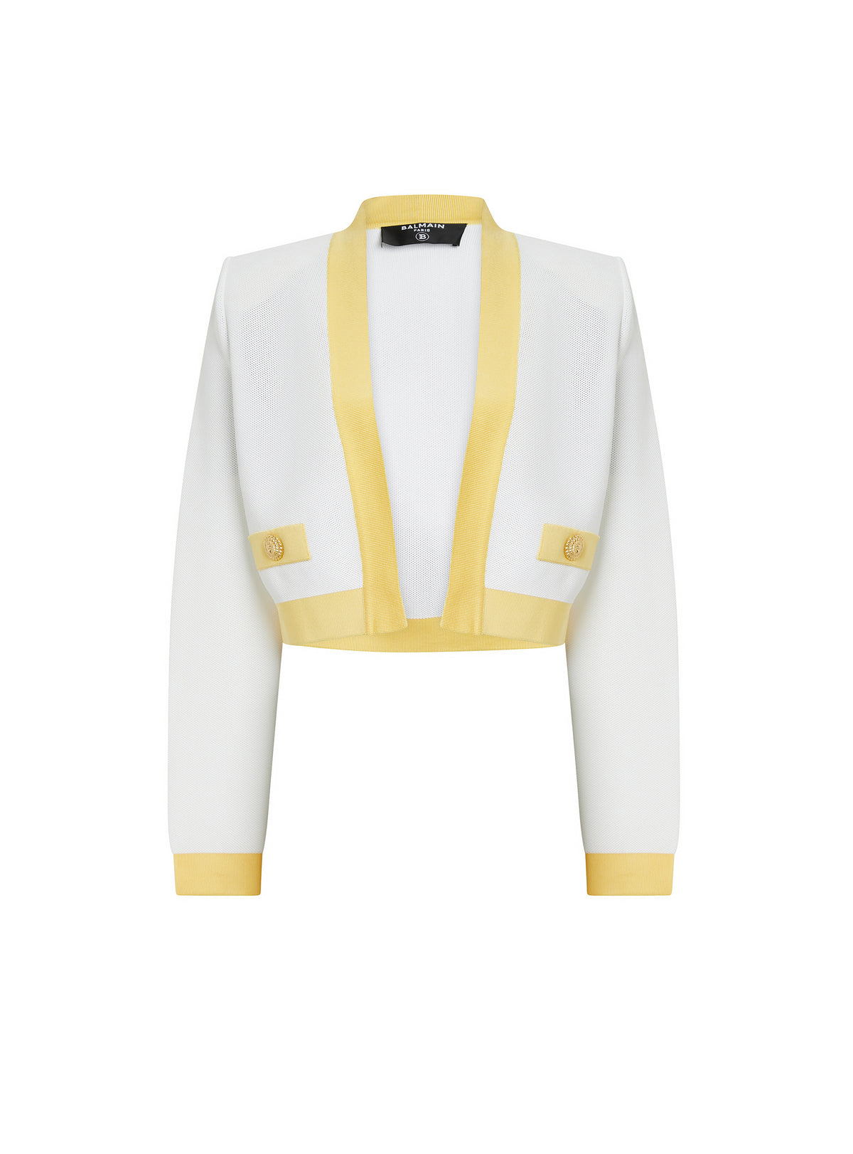 Veste sans col maille - Blanc & Jaune Pâle