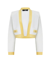 Collarless knit jacket - White & Pale Yellow