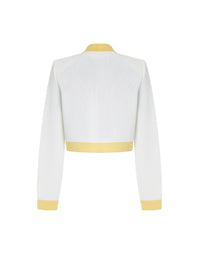 Veste sans col maille - Blanc & Jaune Pâle