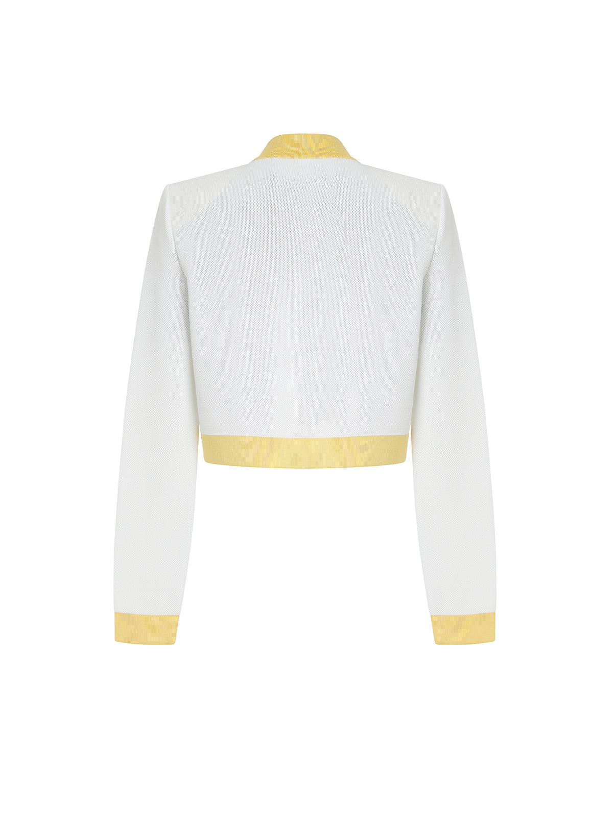 Veste sans col maille - Blanc & Jaune Pâle