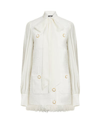 Short tweed dress with lavallière collar - White