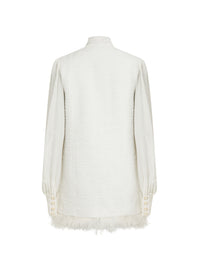 Short tweed dress with lavallière collar - White