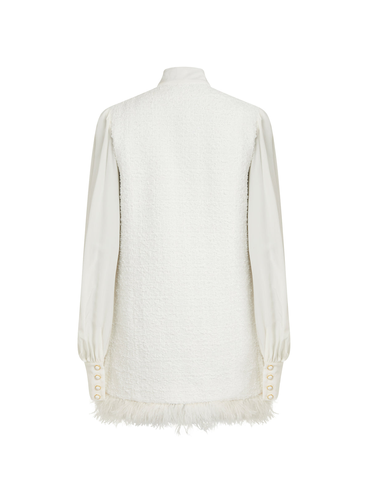 Short tweed dress with lavallière collar - White
