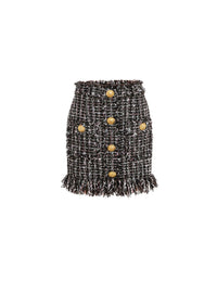 Fringed tweed short skirt - Black & Multicolor