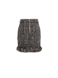 Fringed tweed short skirt - Black & Multicolor