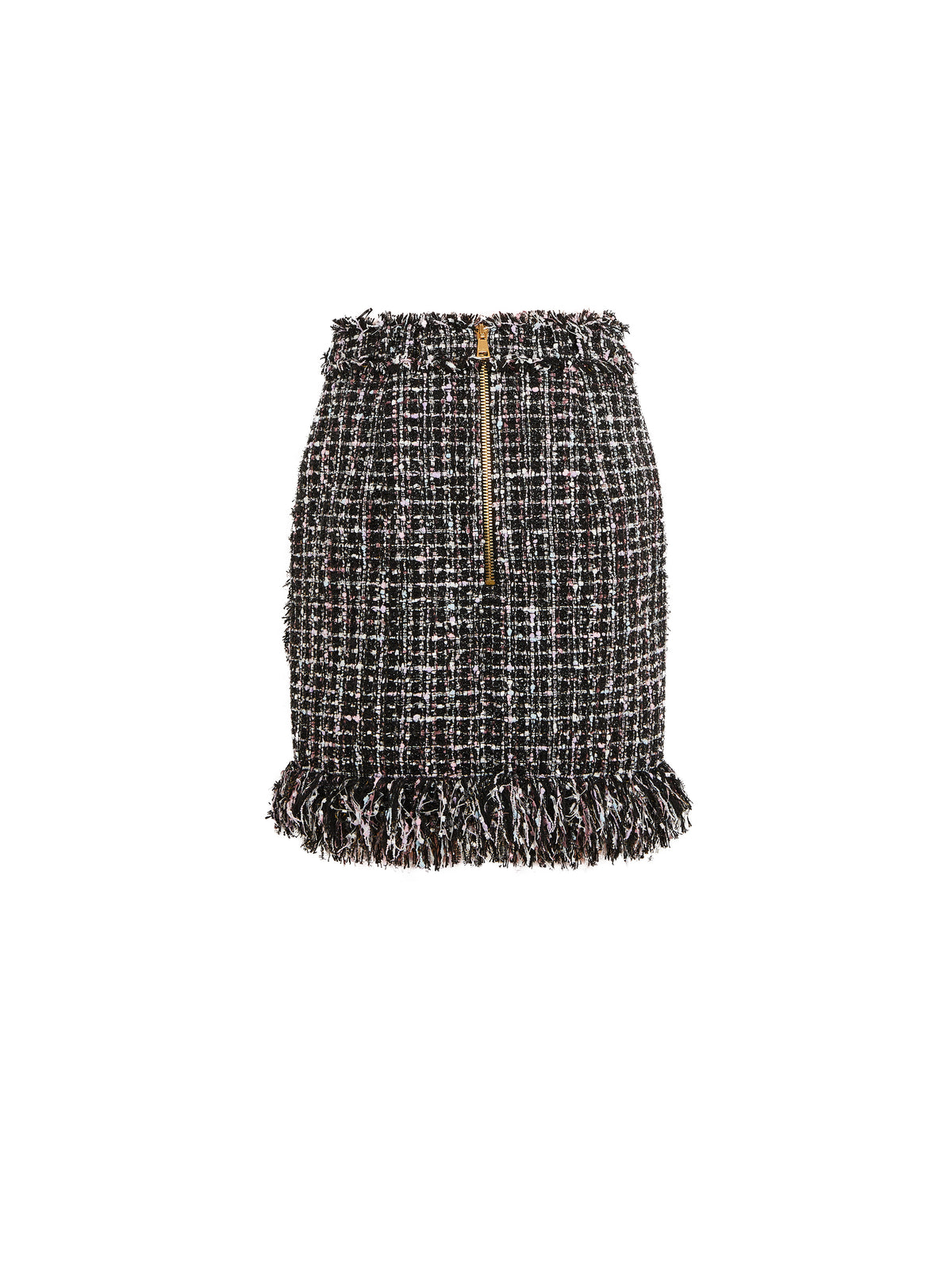 Fringed tweed short skirt - Black & Multicolor