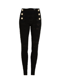 6-button leggings in diamond knit - Black