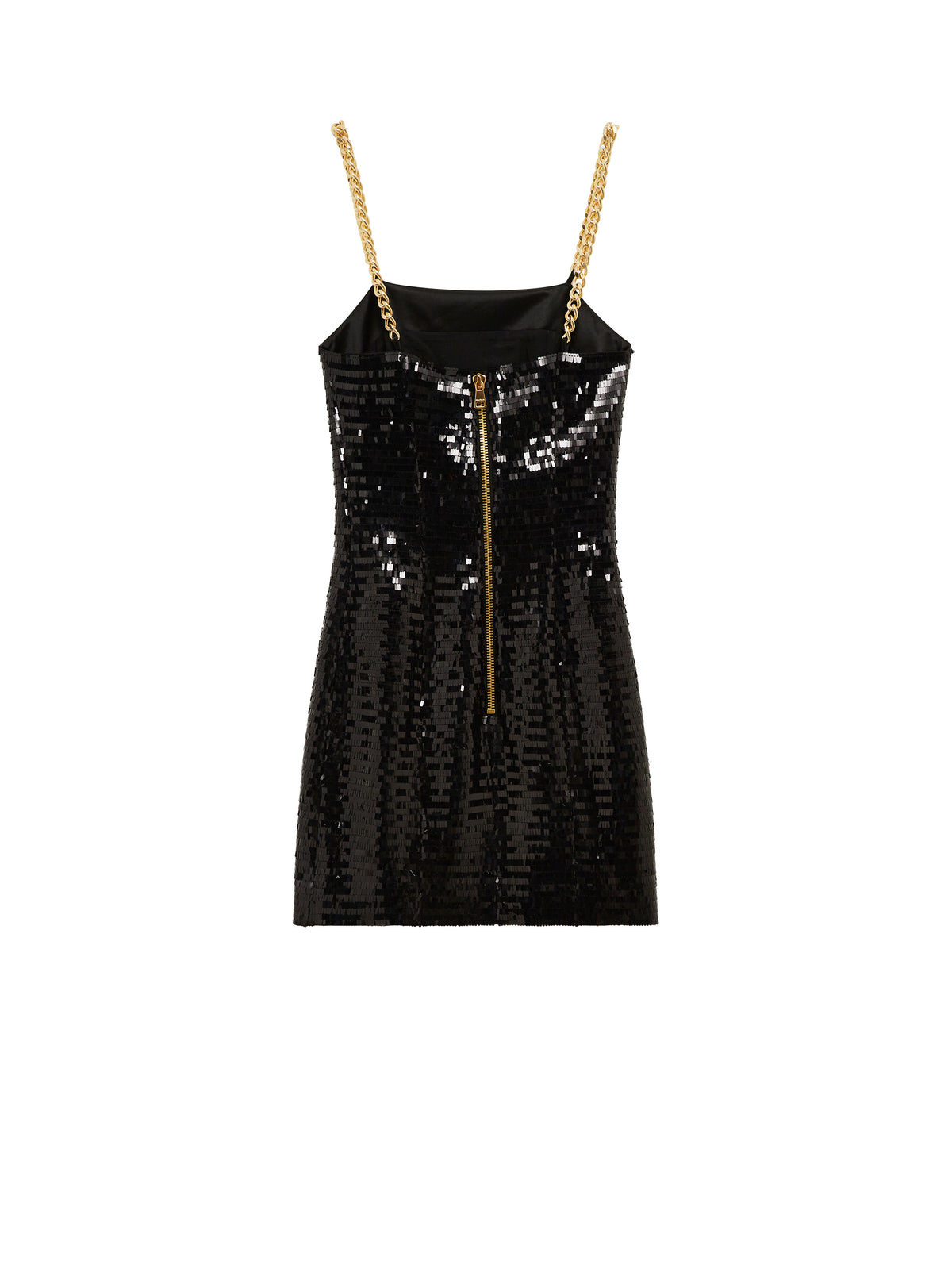 Robe courte à paillettes avec bretelles en chaîne - Noir