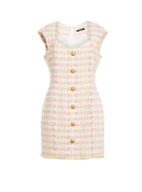Short tweed dress - White & Pale Yellow & Pink