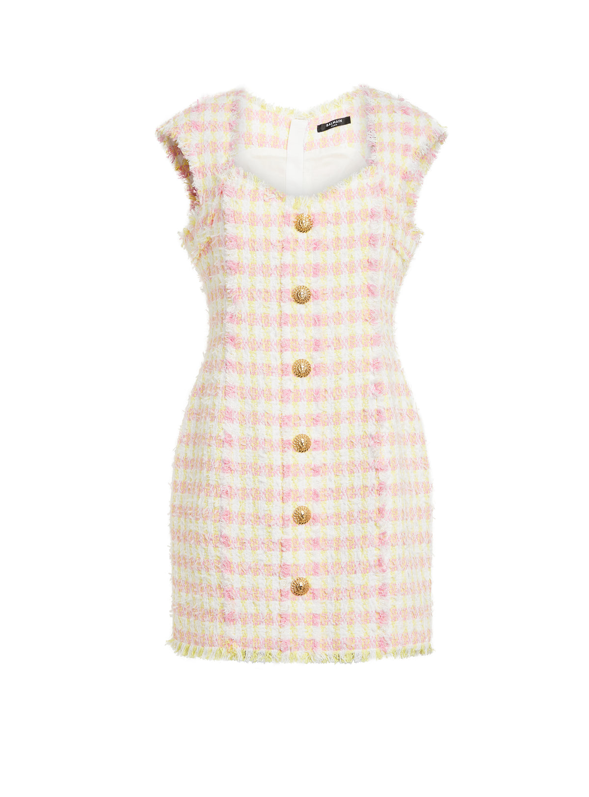 Short tweed dress - White & Pale Yellow & Pink