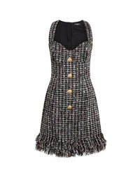 Short tweed dress with buttons - Black & Multicolor