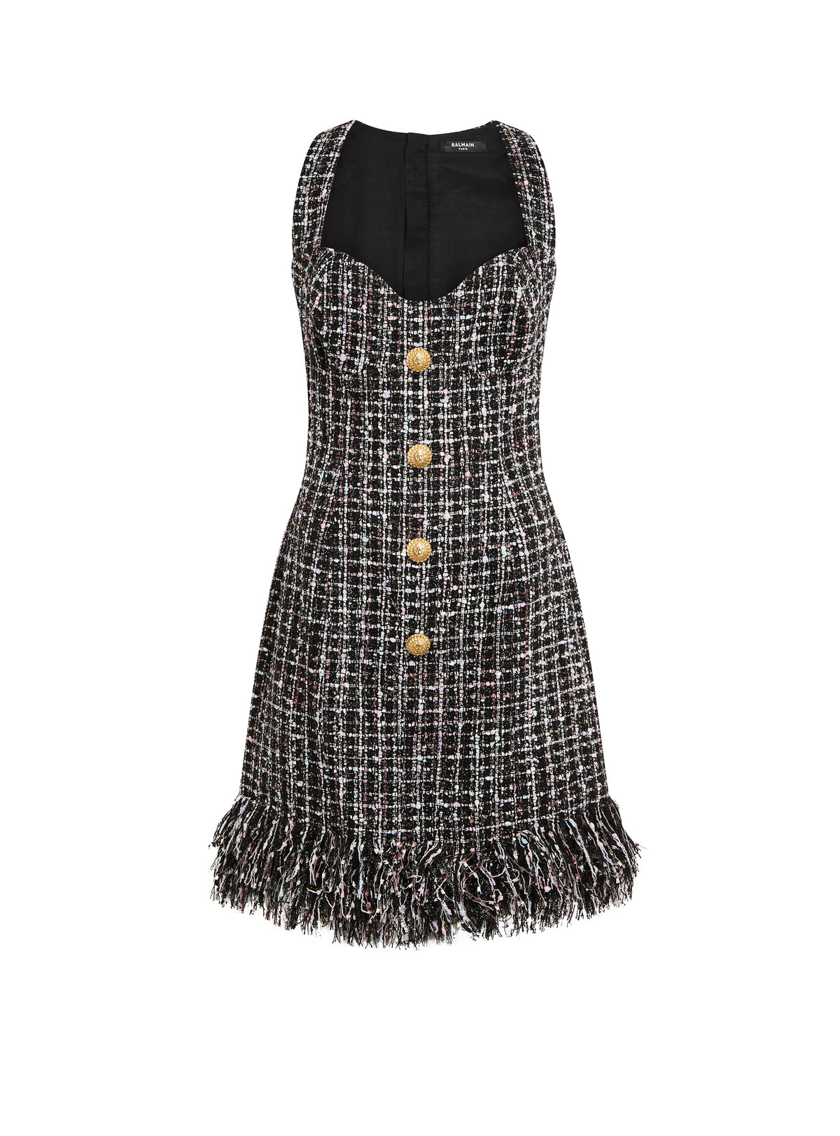 Short tweed dress with buttons - Black & Multicolor