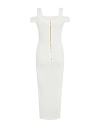 Robe midi en maille à bretelles doubles - Blanc